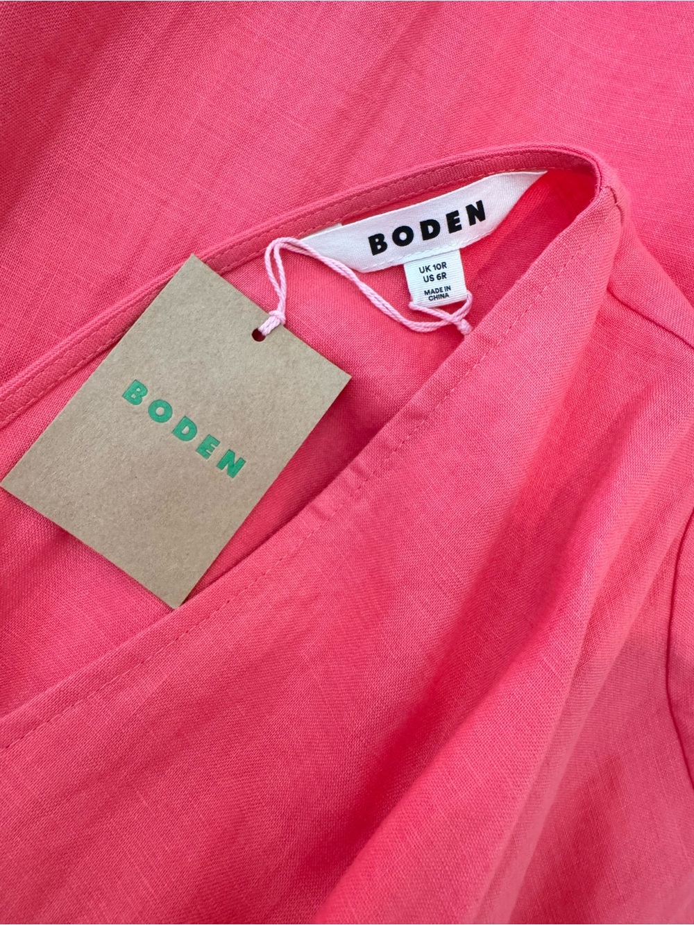 NWT Boden Coral Pink Linen Kaftan Maxi Dress in Coral Sunset, Size 6 - Picture 14 of 16